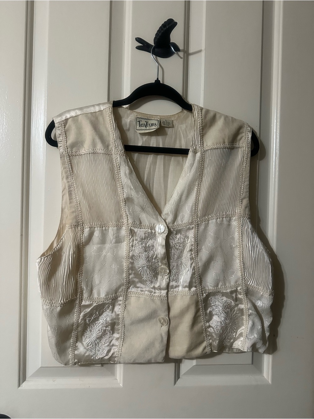 Tantrums Ivory Satin Embroidered V-Neck Vest